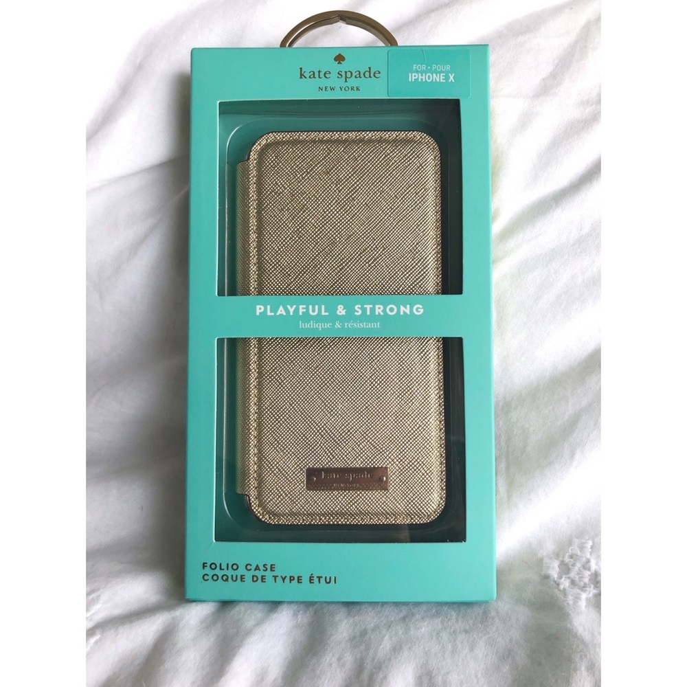NWT Kate Spade Gold Leather Folio Case iPhone X
